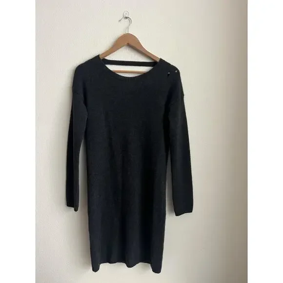 360 Cashmere Sweater Dress Women S Charcoal Gray Open Back Long Sleeve Flawed - Picture 3 of 12
